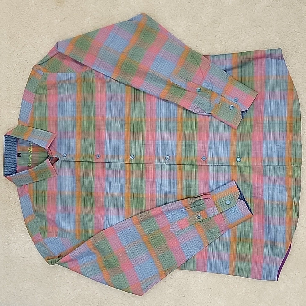 Visconti Black colorful plaid design button down shirt, size XL